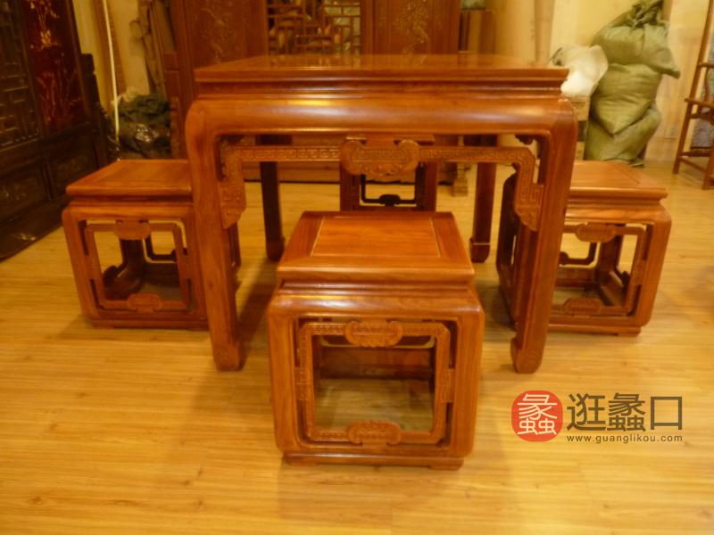 怡和堂红木家具中式古典餐厅餐桌椅非洲花梨和缅甸花梨餐桌椅YHT003