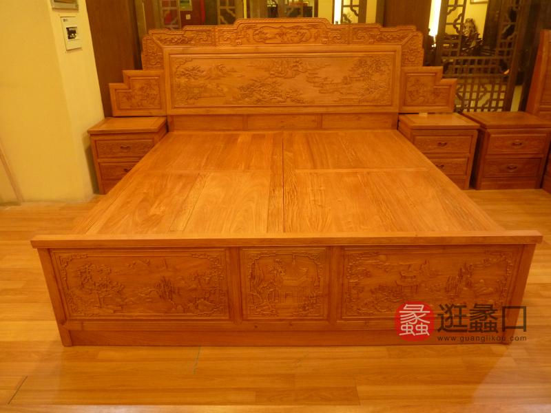 怡和堂红木家具中式古典卧室床山水百子图YHT007