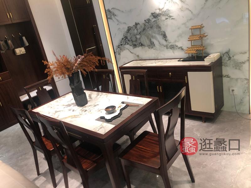 云熙家具新中式餐厅餐桌椅实木餐桌长餐桌一桌六椅YX003