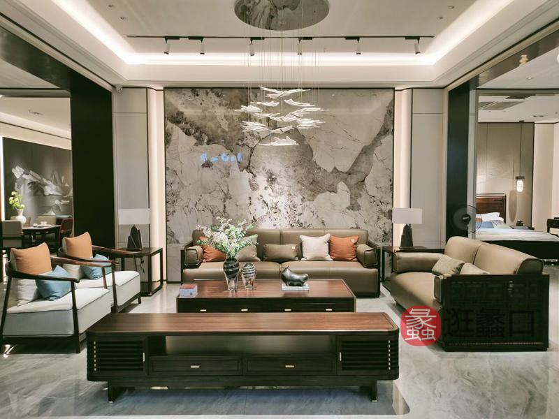 领秀江南家具新中式客厅沙发实木沙发真皮沙发茶几电视柜组合LX015