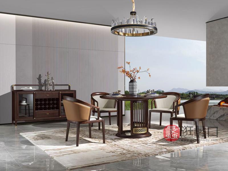 领秀江南家具新中式餐厅餐桌椅实木餐桌圆餐桌一桌四椅LX024