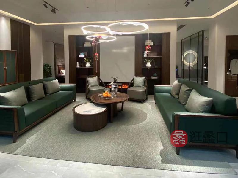 蠡口家具城朴玺家具新中式客厅沙发真皮沙发实木沙发茶几组合PX002