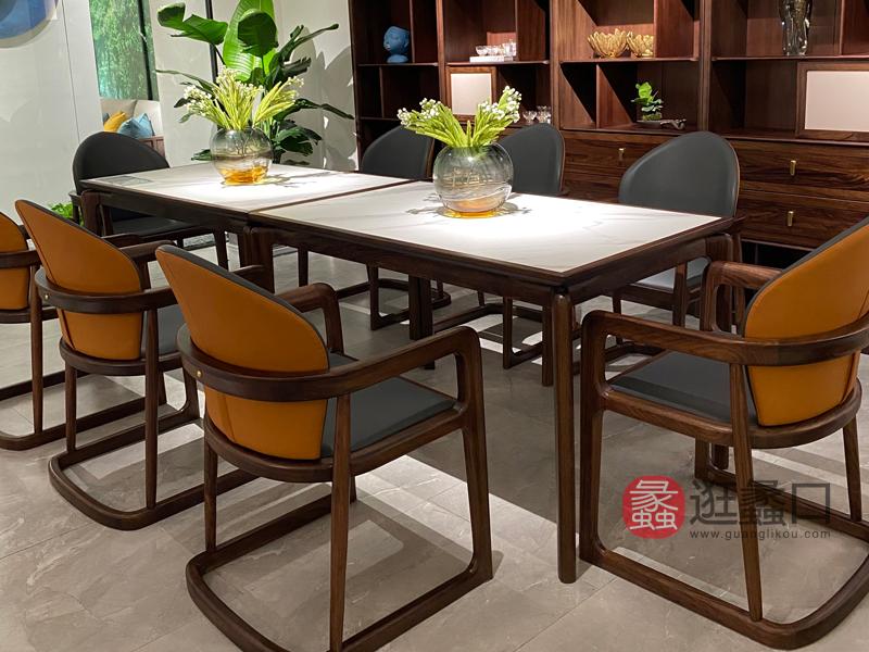 朴玺家具新中式餐厅餐桌椅实木餐桌餐椅一桌八椅子PX007