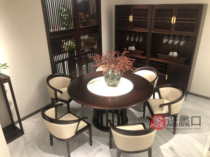 新中式实木餐桌圆餐桌一桌六椅YY006