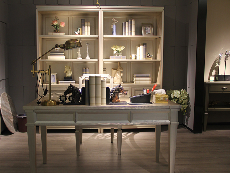 卡特维拉美式书房纯实木书桌椅+书柜组合