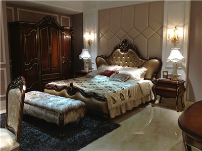 爵典家居三普欧式家具高贵典雅床+床头柜MD032