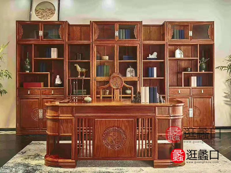 苏荷春晓家具新中式书房实木书桌椅+书柜组合