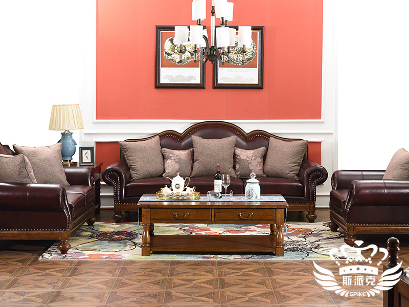 奥斯汀家具美式套房实木家具经典皮质沙发