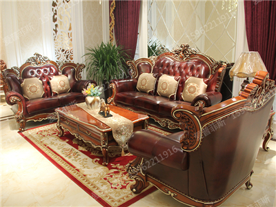 爱普菲斯家具新古典奢华客厅深色 实木雕花描金双人位/三人位/单人位沙发组合/茶几