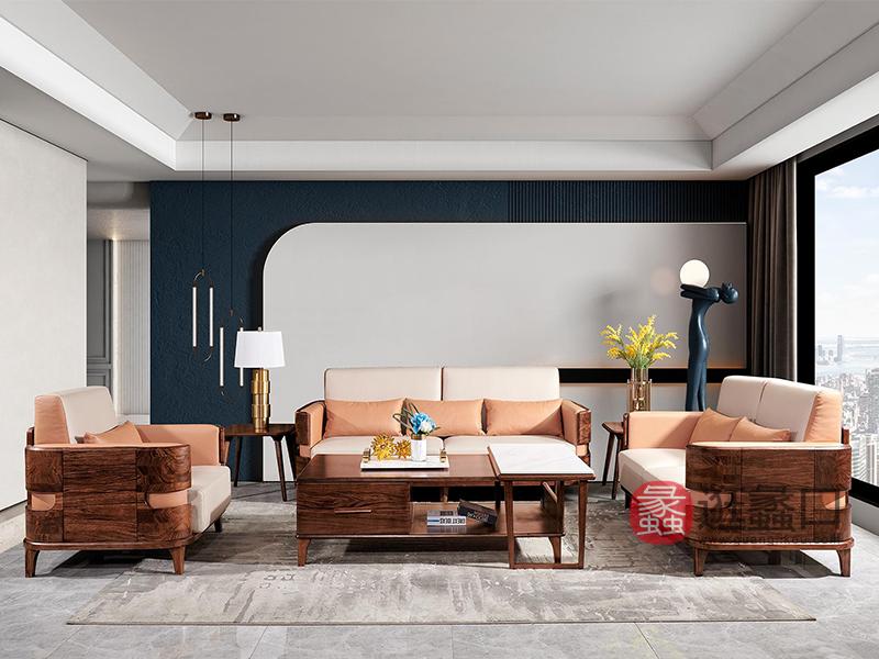 摩卡系列家具 现代风格乌金木实木家具超纤皮客厅双人位三人位沙发2640002