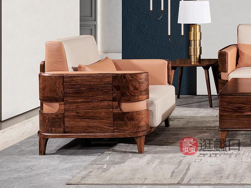 摩卡系列家具 现代风格乌金木实木家具超纤皮客厅单人位沙发2640001