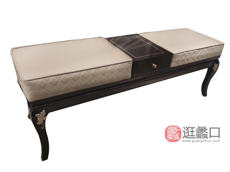 应氏家居·缇迈系列意式轻奢新古典卧室实木床尾凳YS024