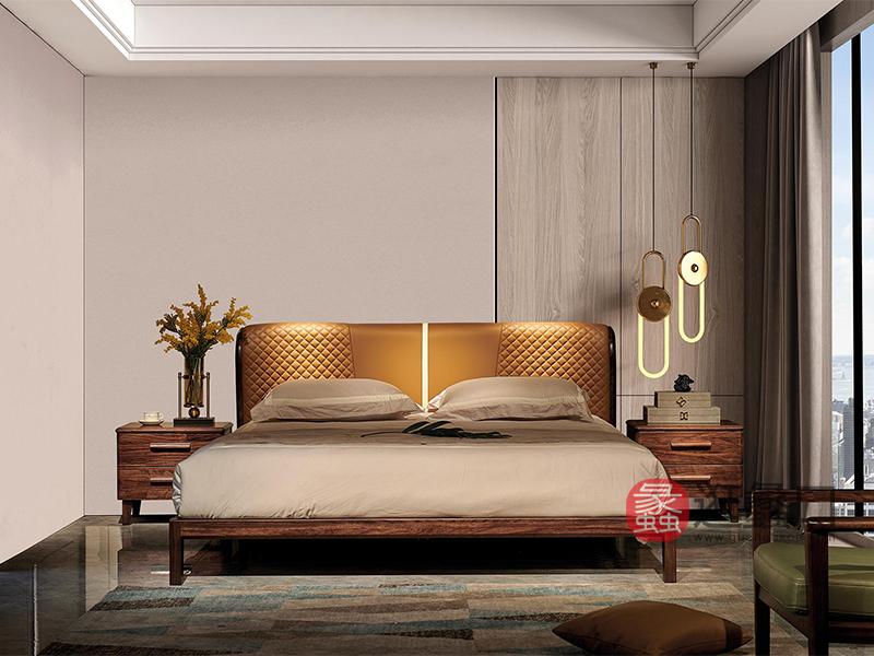 摩卡系列家具 现代风格乌金木实木家具超纤皮卧室床2640017