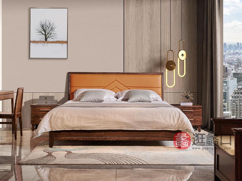 摩卡系列家具 现代风格乌金木实木家具超纤皮卧室床2640020
