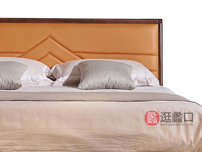 摩卡系列家具 现代风格乌金木实木家具超纤皮卧室床2640020