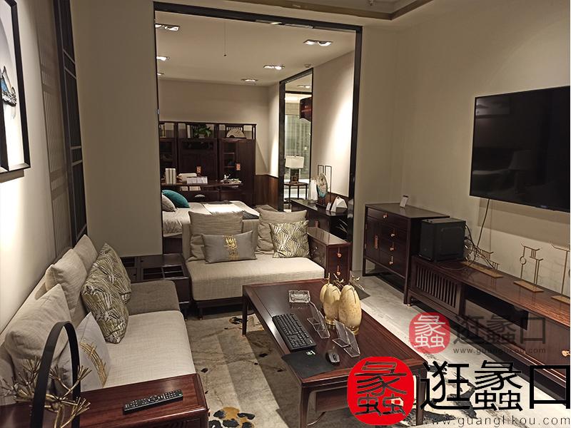 观栩新中式客厅沙发茶几+电视柜