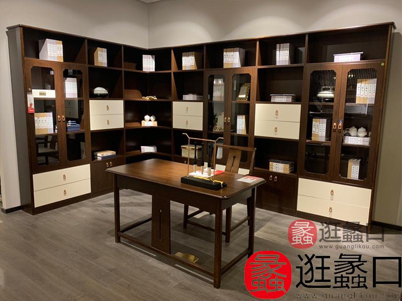 A家家居新中式书房书桌椅+书柜