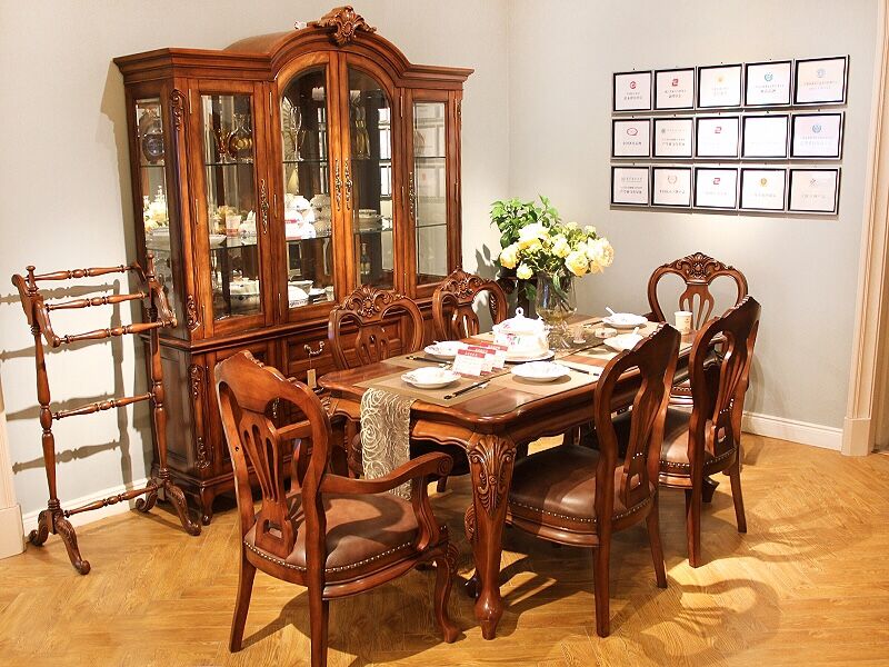 大森家私家具欧美餐厅德国榉木长餐桌椅/餐椅/餐边柜（一桌六椅）