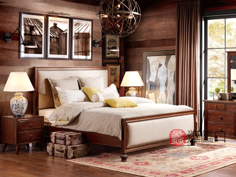缇美家具美式卧室床红橡实木加布艺床W-607-1