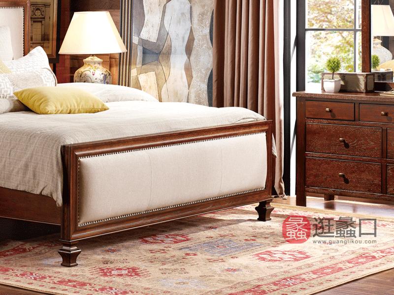 缇美家具美式卧室床红橡实木加布艺床W-607-1