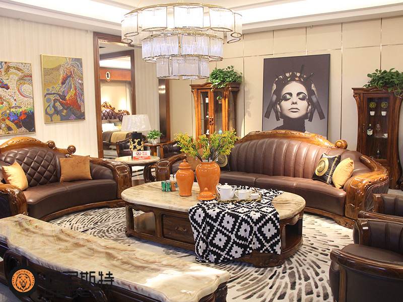 格尼斯特家具欧式客厅乌金木实木优雅雕花舒适沙发茶几组合