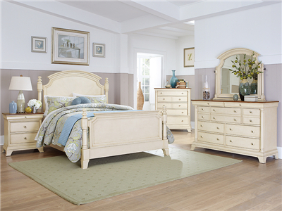 PULASKI家具·爵典家居美式卧室浅色实木床/床头柜/斗柜/梳妆台