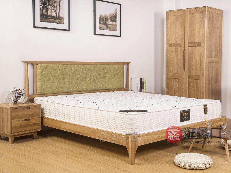 冠御家居·北欧匠心系列北欧卧室白橡木实木1.8米GY-XA05软包床 