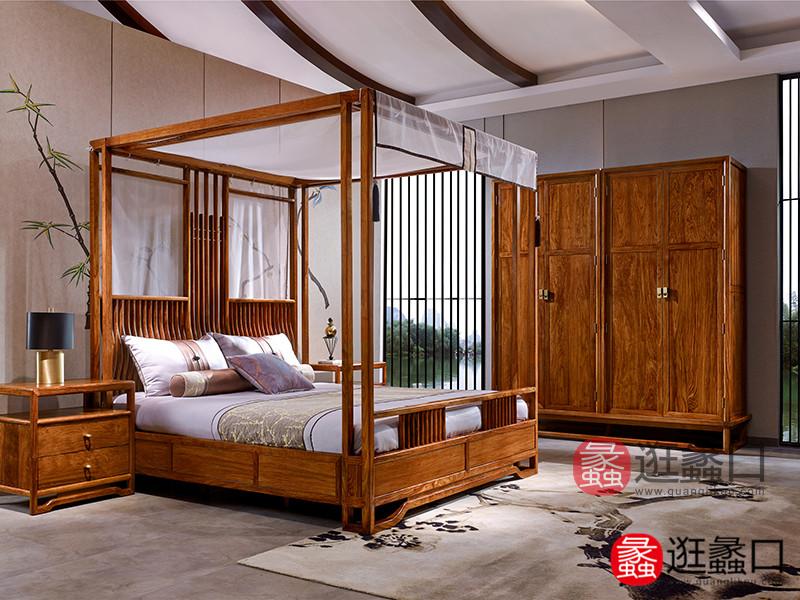 柏森家具新中式卧室刺猬紫檀红木典雅双人舒适大床