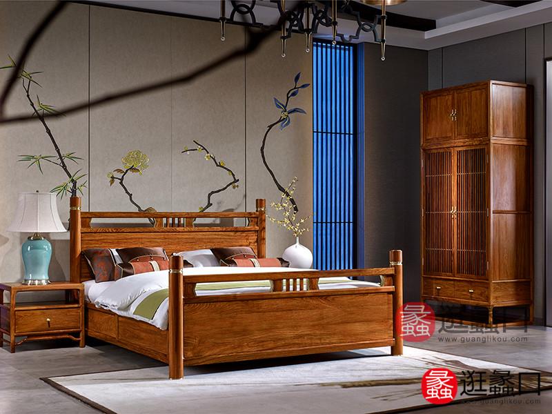 柏森家具新中式卧室刺猬紫檀红木舒适双人大床床头柜组合
