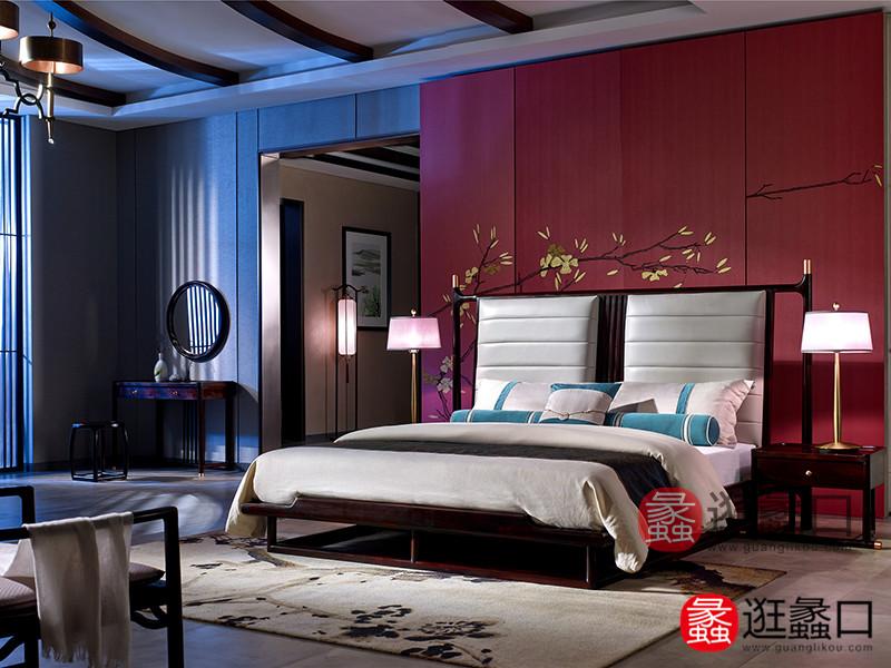 柏森家具新中式卧室黑酸枝红木简约雅致双人舒适大床