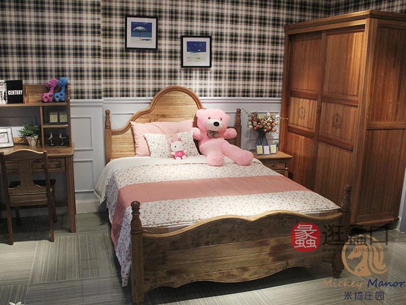 米琦庄园家具儿童木蜡油檀丝木实木卧室实用儿童公主床+床头柜组合MQ020