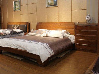 艾琦森家具新中式卧室床榆木 纯实木 床+2床头柜