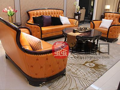 圣维莎家具优雅欧式简洁时尚客厅皮质多人位沙发/茶几组合