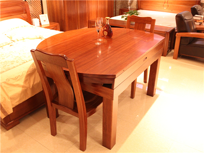 蠡口家具城名豪迪克家具新中式餐厅金丝檀木实木折叠餐桌椅