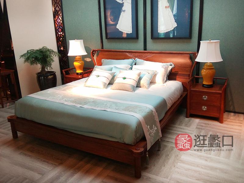 和禾新中式家具 苏作 卧室刺猬紫檀红木家具双人床/床头柜
