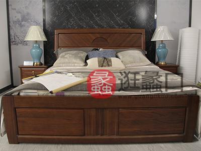 欧美森新中式卧室床实木双人床+床头柜组合