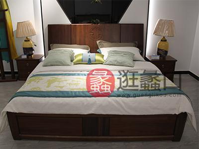 欧美森新中式卧室床双人床+床头柜组合