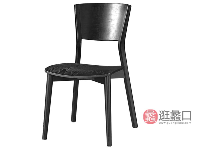 A11餐椅，黑色架，橡胶木+弯板餐椅