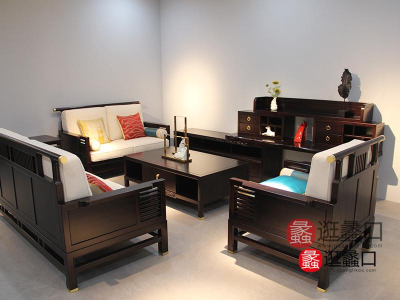 富仁源-新中式系列新中式客厅雅致时尚多人沙发茶几组合