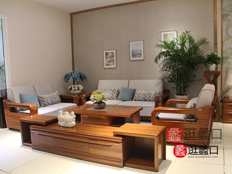 蠡口家具城富仁源-中式系列中式客厅现代简约多人沙发+茶几组合