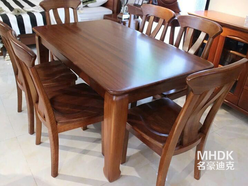 名豪迪克家具新中式餐厅金丝檀木实木简约长餐桌餐椅组合