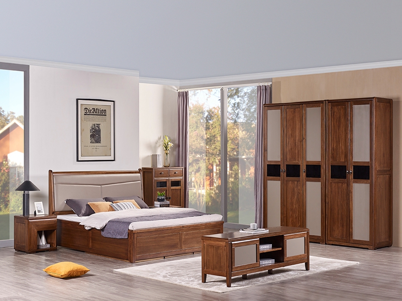 妮蒂亚家具北欧现代实木皮质软包床头卧室大床388床