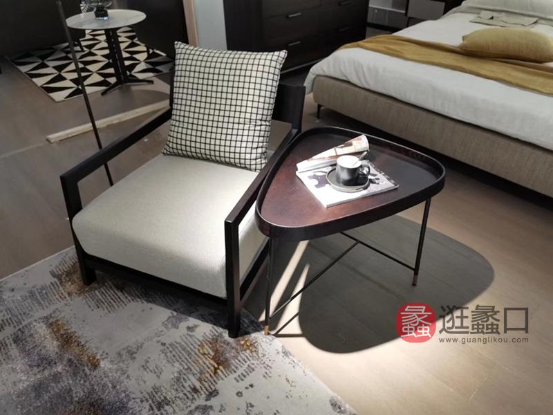 羽尚家具意式现代极简实木布艺软垫客房客厅休闲椅YS-309