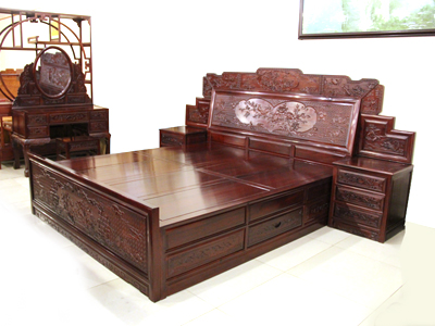 蠡口家具城振鑫红木家具中式古典非洲酸枝卧室1.8米大床+2个床头柜