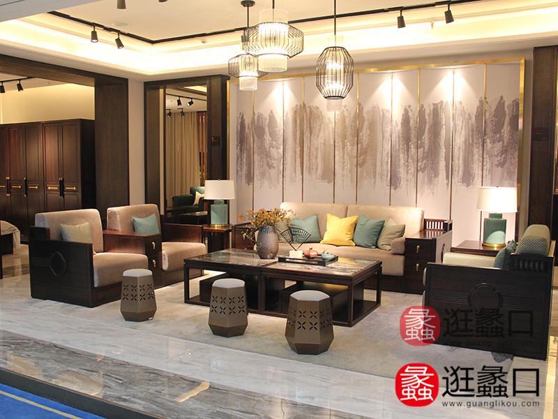 熙也家具新中式客厅雅致1+2+3沙发+茶几组合XY001