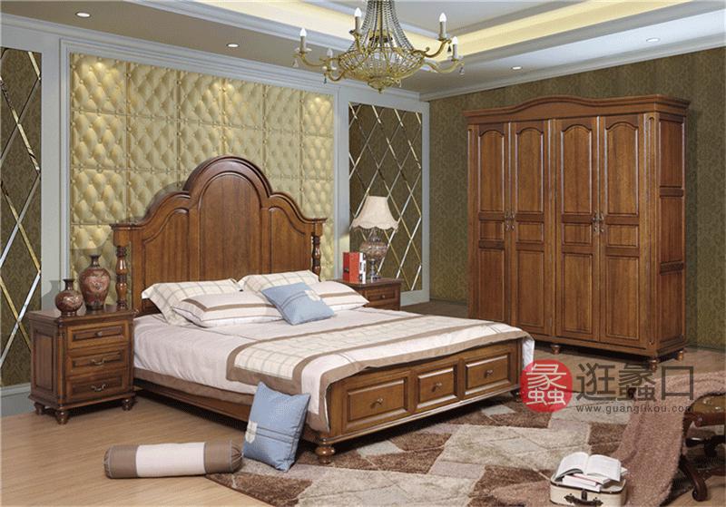 奥斯汀家具美式套房实木家具床+两个床头柜+衣柜组合​