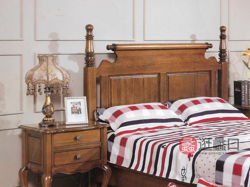 奥斯汀家具现代新美式卧室桃木双人大床和两个床头柜和衣柜组合