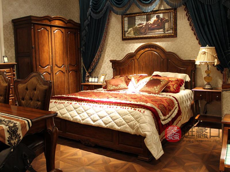 蒙蒂塞洛家具美式卧室实木双人床/美式床三件套床+2个床头柜
