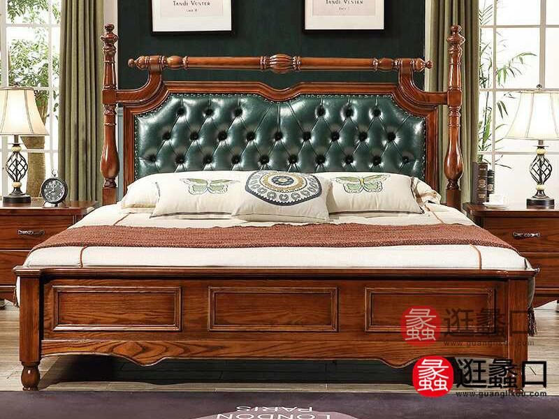 欧宜佳·艾莉雅家具美式卧室雕花皮艺软靠双人大床