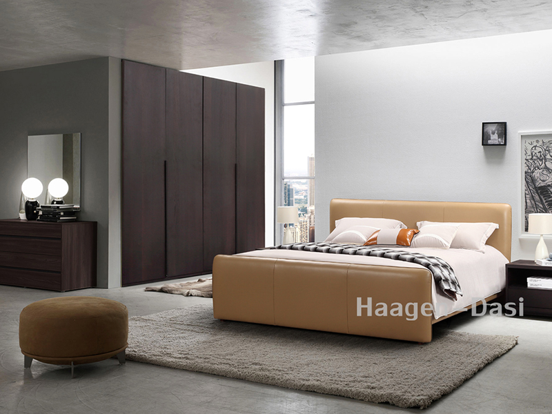 【哈根达私·欧尚格家居】意式现代极简卧室北美白蜡木实木皮质双人大床